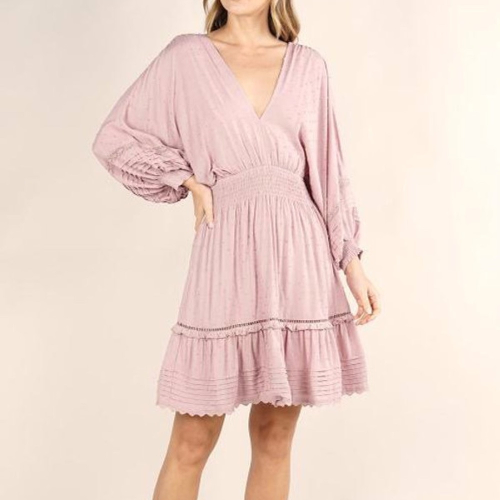 Boho Swiss Dot Lace Detail Open Back Dress